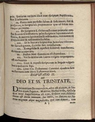 Disputatio II. De Deo Et SS. Trinitate