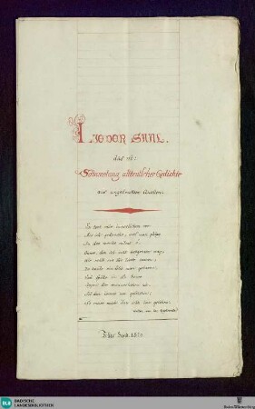 Lieder-Saal - Cod. Donaueschingen 105 : das ist: Sammelung altteutscher Gedichte, aus ungedrukten Quellen; [Abschrift der Handschrift Donaueschingen 104 in 3 Bänden]