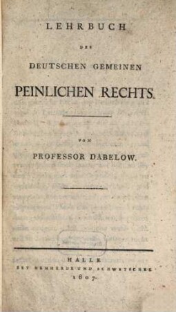 Lehrbuch des deutschen gemeinen peinlichen Rechts