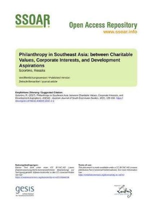 Philanthropy in Southeast Asia: between Charitable Values, Corporate Interests, and Development Aspirations