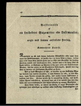 Beskrivelse as en forbedret Gazometer eller Luftmaaler, ...