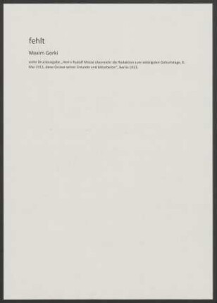 Fehlt: Maxim Gorki