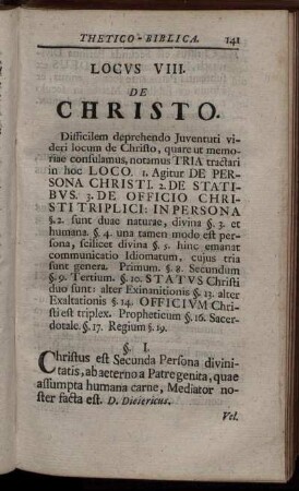 Locus VIII. De Christo.