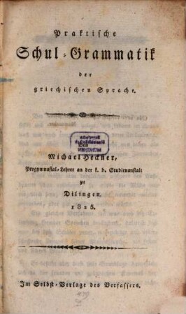 Praktische Schul-Grammatik der griechischen Sprache