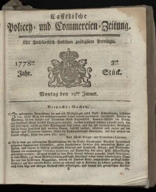3tes Stueck, Montag den 19ten Januar. 1778