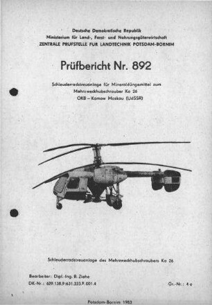 Streuanlage für Mineraldünger zum Hubschrauber Ka 26