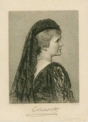 Königin Elisabeth (Dichtername Carmen Sylva) von Rumänien, in Prachtkleid und Schmuck, Brustbild in Profil