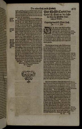 Das Sechste Capitel/ der Epistel S. Pauli an die Epheser/ Von der Christen Harnisch und Waffen.