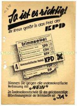 Illustrierter Wahlaufruf der KPD zur Bremer Bürgerschaftswahl 1947