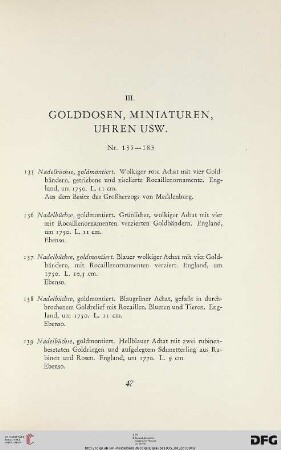 Golddosen, Miniaturen, Uhren (Nr. 135-183)