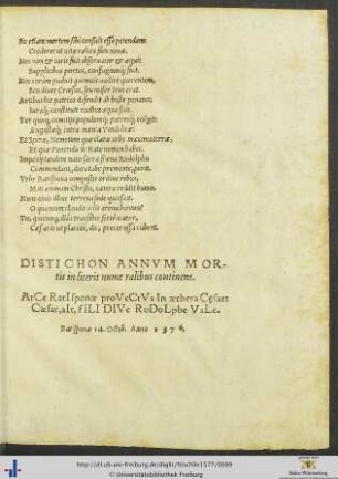 Distichon Annum Mortis in literis numeralibus continens