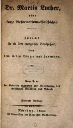 Kleinere Schriften zur Beförderung des christlichen Glaubens und Lebens. 2,a,[7.] 1844 = 7. Aufl.