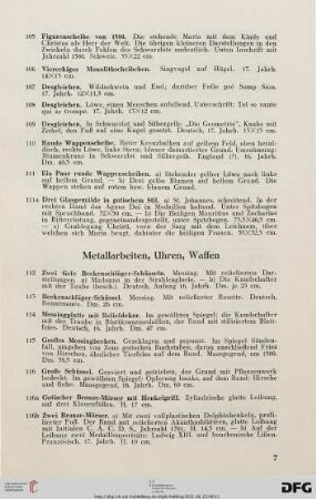 Metallarbeiten, Uhren, Waffen (Nr. 112-166)