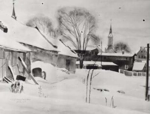 Verschneites Dorf