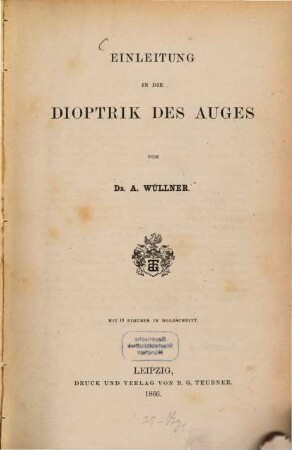 Einleitung in die Dioptrik des Auges