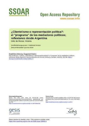 ¿Clientelismo o representación política?:  el "programa" de los mediadores políticos; reflexiones desde Argentina