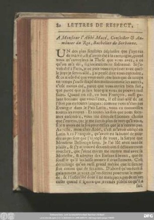 A Monsieur l'Abbé Macé, Conseiller & Aumônier du Roi, Bachelier de Sorbonne.