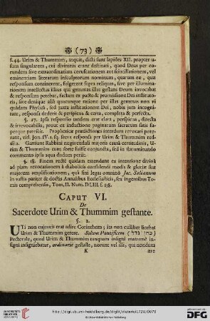 Caput VI: De Sacerdote Urim & Thummim gestante