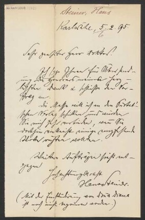 Brief an Ludwig Strecker <senior> und B. Schott's Söhne : 05.02.1895