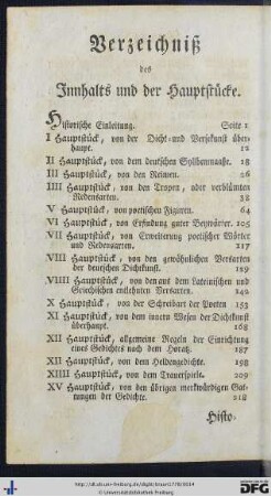 Verzeichniß des Innhalts und der Hauptstücke.