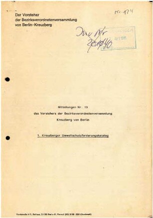 Umweltforderungskatalog der Bezirksverordnetenversammlung Kreuzberg