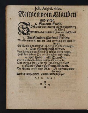 Joh. Angel. Siles. Reimen vom Glauben und Liebe.
