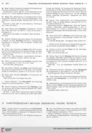 IV. Kunstwissenschaft: Methode. Geschichte. Theorie. Ästhetik