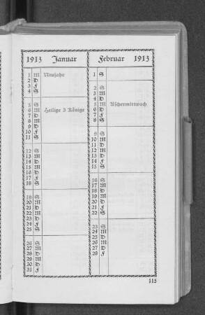 Kalender 1913 Januar - Juni
