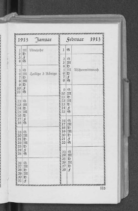 Kalender 1913 Januar - Juni