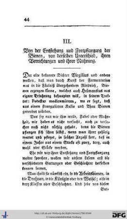 III. Von der Entstehung und Fortpflanzung der Bienen.