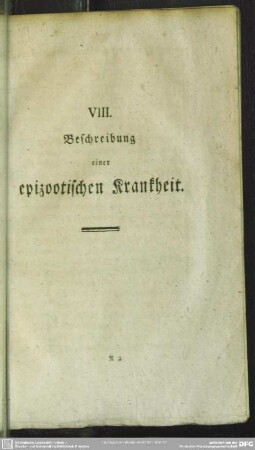VIII. Beschreibung einer epizootischen Krankheit