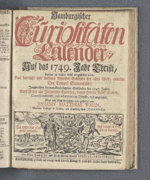 1749: Verbesserter hamburgischer Curiositäten-Calender