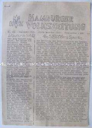 Illegale hektografierte Ausgabe der "Hamburger Volkszeitung" u.a. zum KPD-Verbot