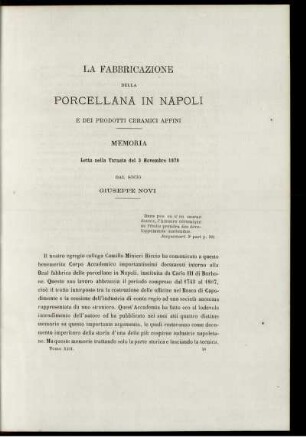 La Fabbricazione Della Porcellana in Napoli e Dei Prodotti Ceramici Affini
