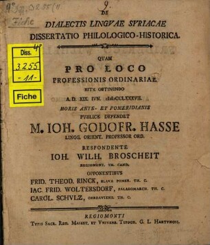 De dialectis linguae Syriacae dissertatio philologico-historica