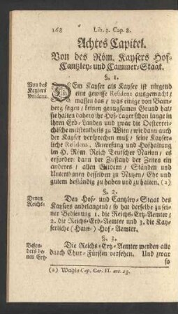 Achtes Capitel. Von des Röm. Kaysers Hof-Cantzley- und Cammer-Staat