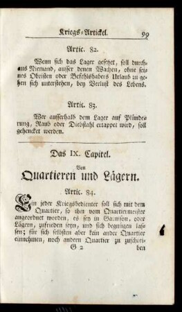 Das IX. Capitel. Von Quartieren und Lägern