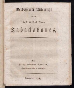 Verbesserter Unterricht wegen des inländischen Tabacksbaues