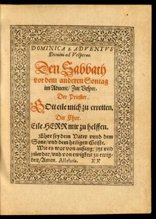 Den Sabbath vor dem andern Sontag im Advent/ Zur Vesper.