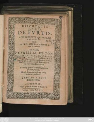 Disputatio Iuridica, De Furtis : Cum Adiectis Quibusdam Corollariis