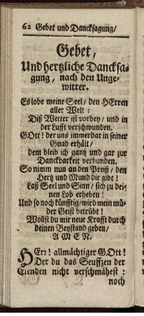 Gebet, Und herzliche Dancksagung, nach den Ungewitter.