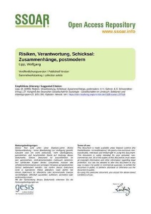 Risiken, Verantwortung, Schicksal: Zusammenhänge, postmodern