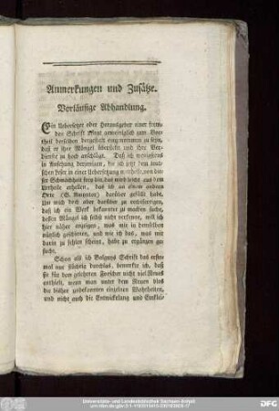 Anmerkungen und Zusätze. Vorläufige Abhandlung.