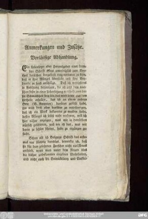 Anmerkungen und Zusätze. Vorläufige Abhandlung.