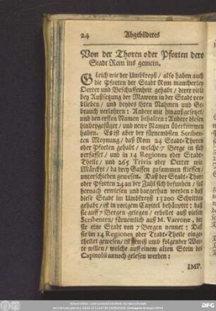 Von der Thoren oder Pforten dero Stadt Rom ins gemein.