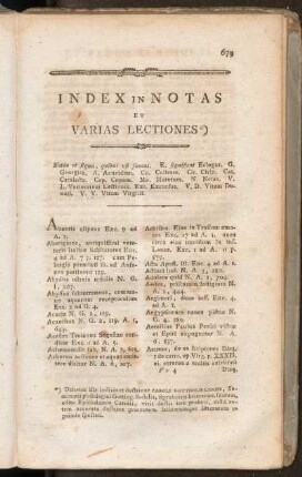 Index In Notas Et Varias Lectiones