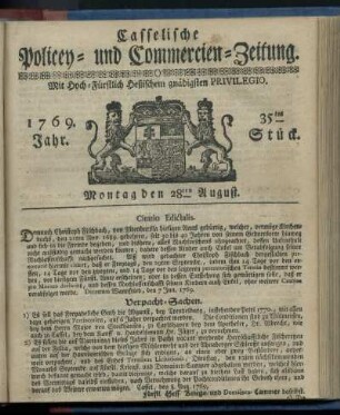 35tes Stueck, Montag den 28ten August 1769