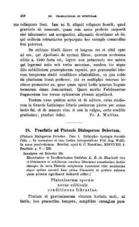 18. Praefatio ad Platonis Dialogorum Delectum