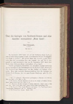 III. Über die Geologie von Nordwest-Borneo und eine daselbst entstandene "Neue Insel"