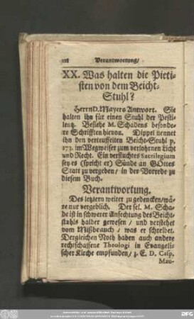 XX. Was halten die Pietisten von dem Beicht-Stuhl?